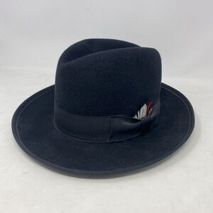 Vintage Star 100% Wool Fedora Hat Medium Black Felt Made in USA, WPL 4384